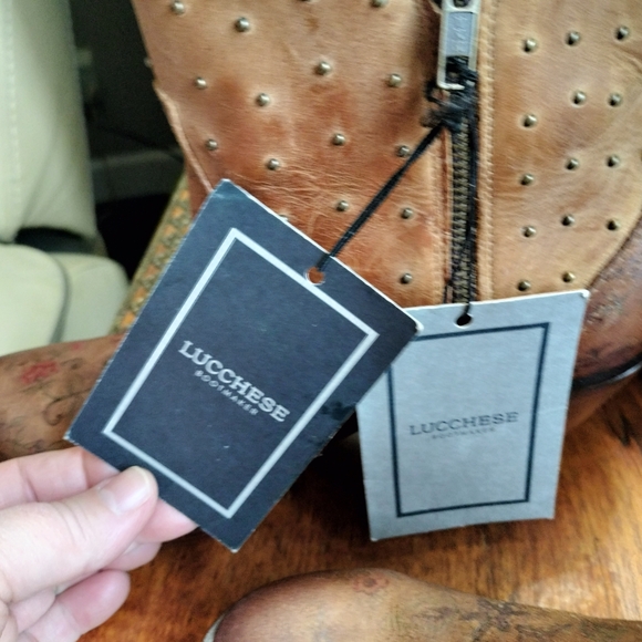 Lucchese Tan and Brown Floral Heeled Boots - Picture 2 of 11